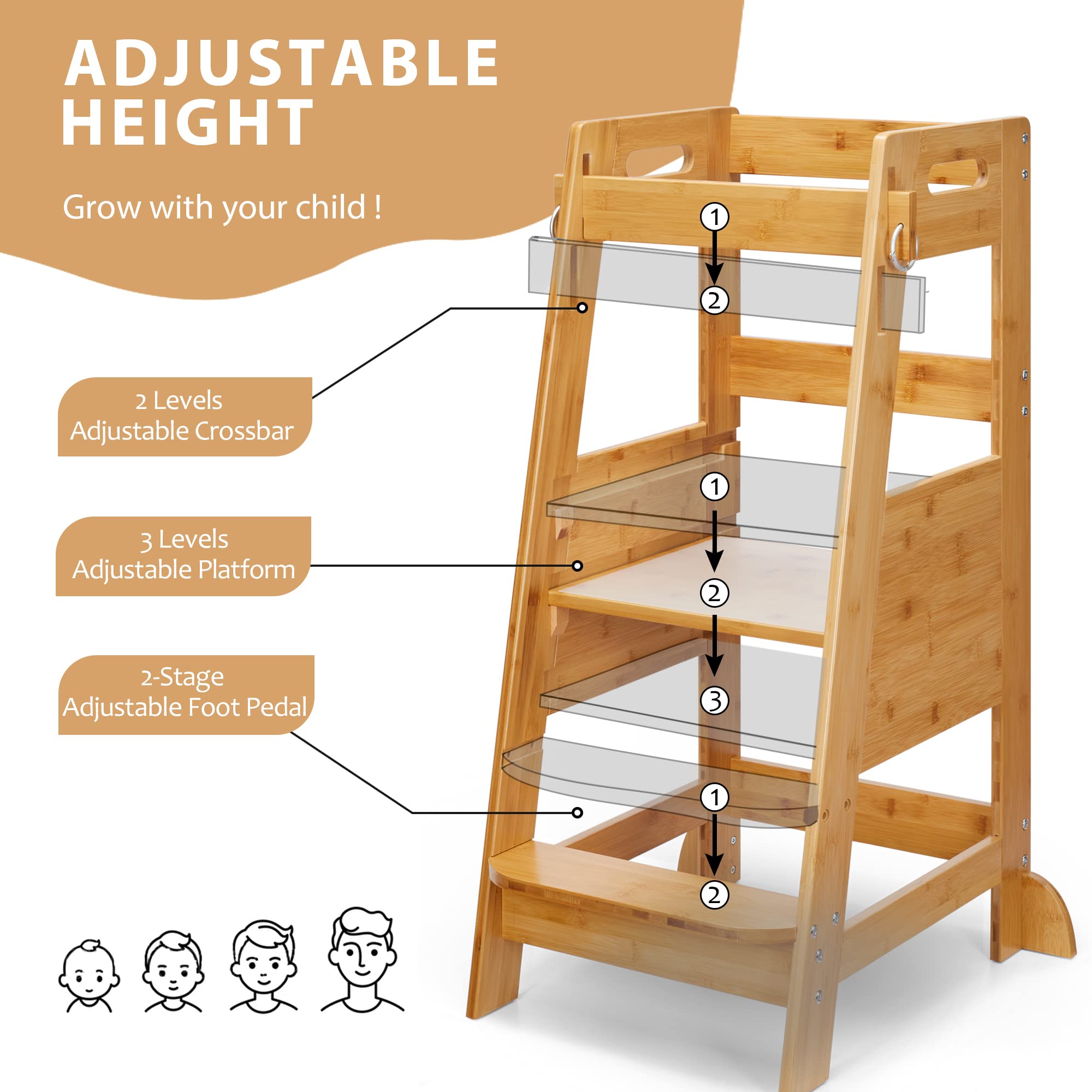 TOETOL Bamboo Toddler Step Stool in kitchen use supports independent snack prep