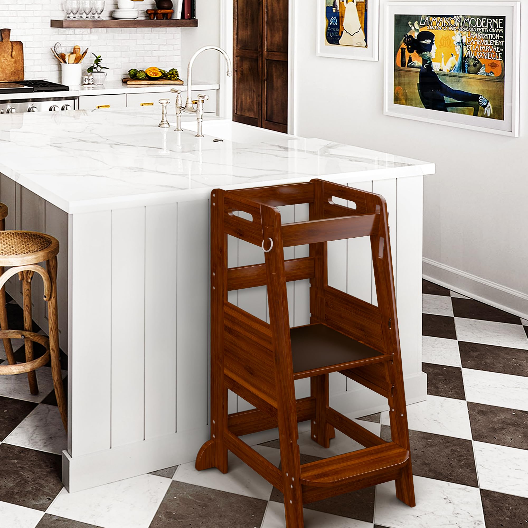 TOETOL bamboo toddler step stool kitchen-use-friendly helper.