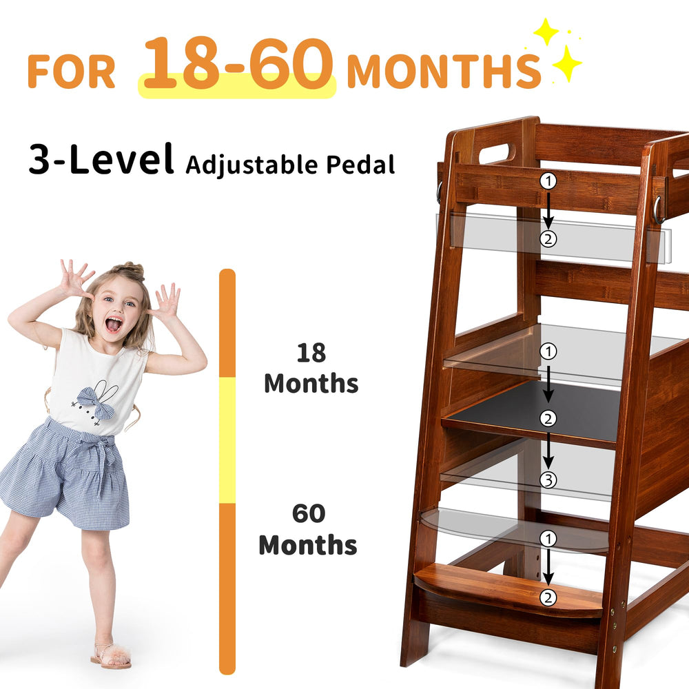 TOETOL bamboo toddler step stool portable-handle aids transport.