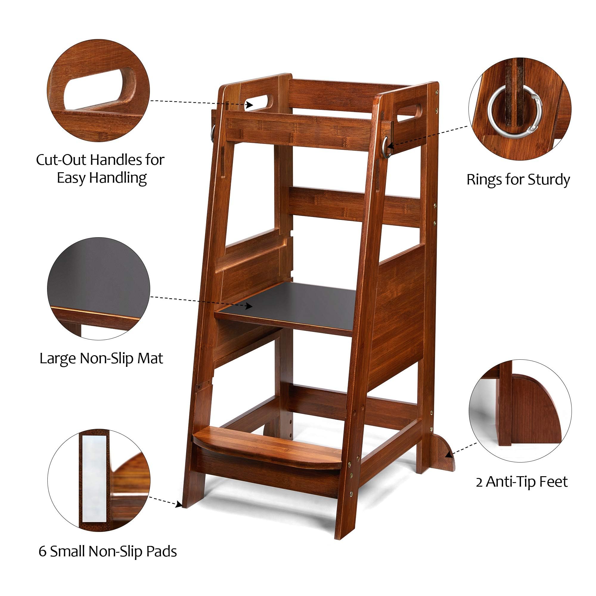 TOETOL bamboo toddler step stool four-sided-railings boost safety.