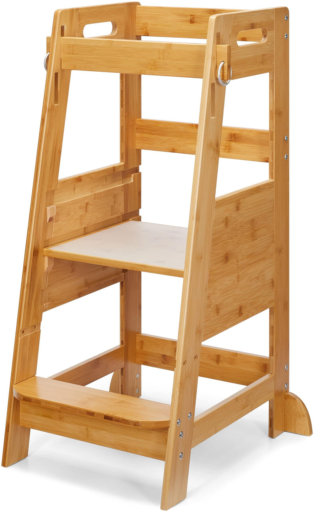 TOETOL Bamboo Toddler Step Stool side view highlights sturdy build for safe kitchen help