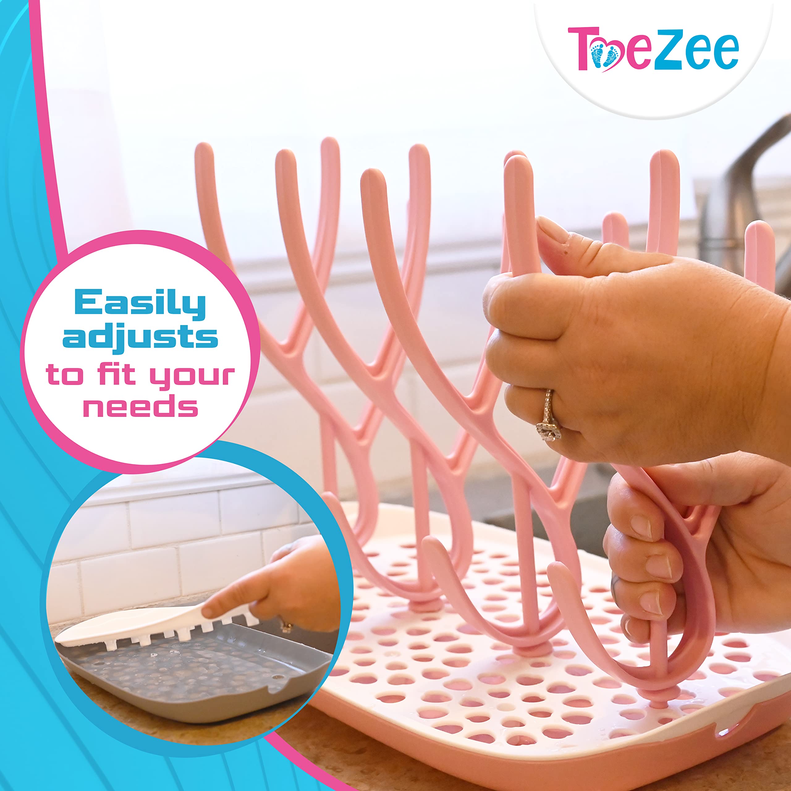 ToeZee rack with anti-slip base and removable tray for drainage
