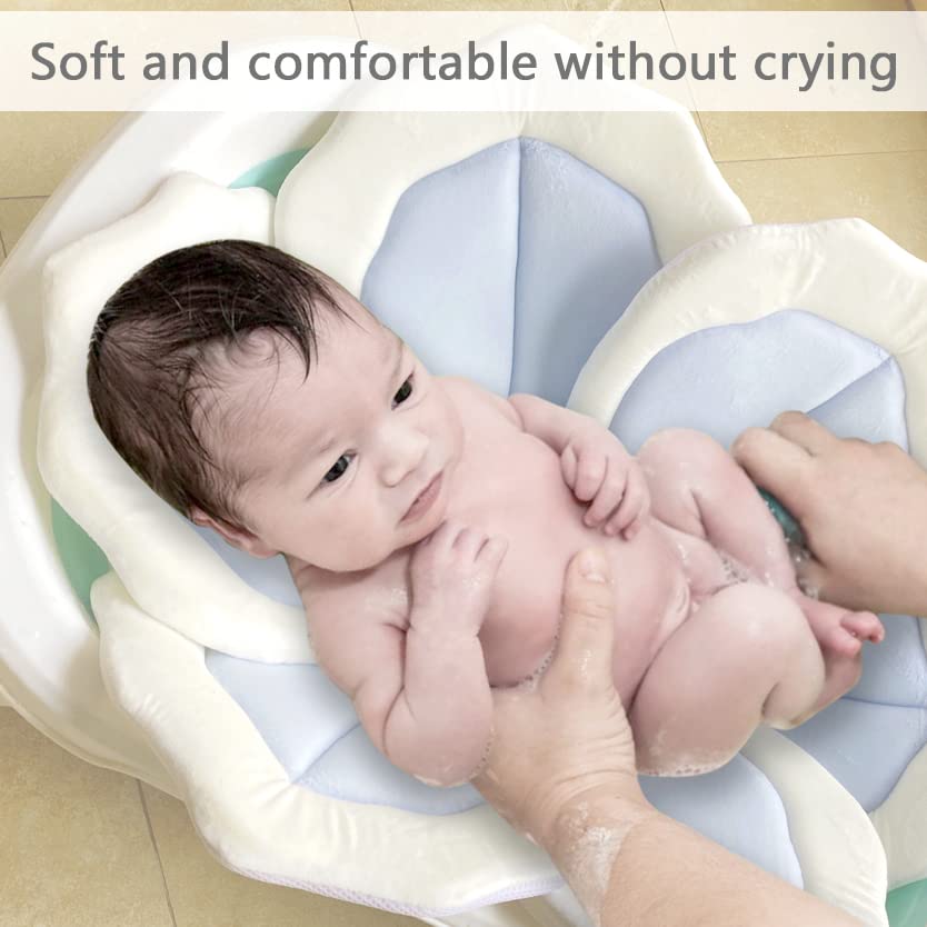 TOFOAN Baby Bath Pad blue travel storage shows compact, portable baby bath solution