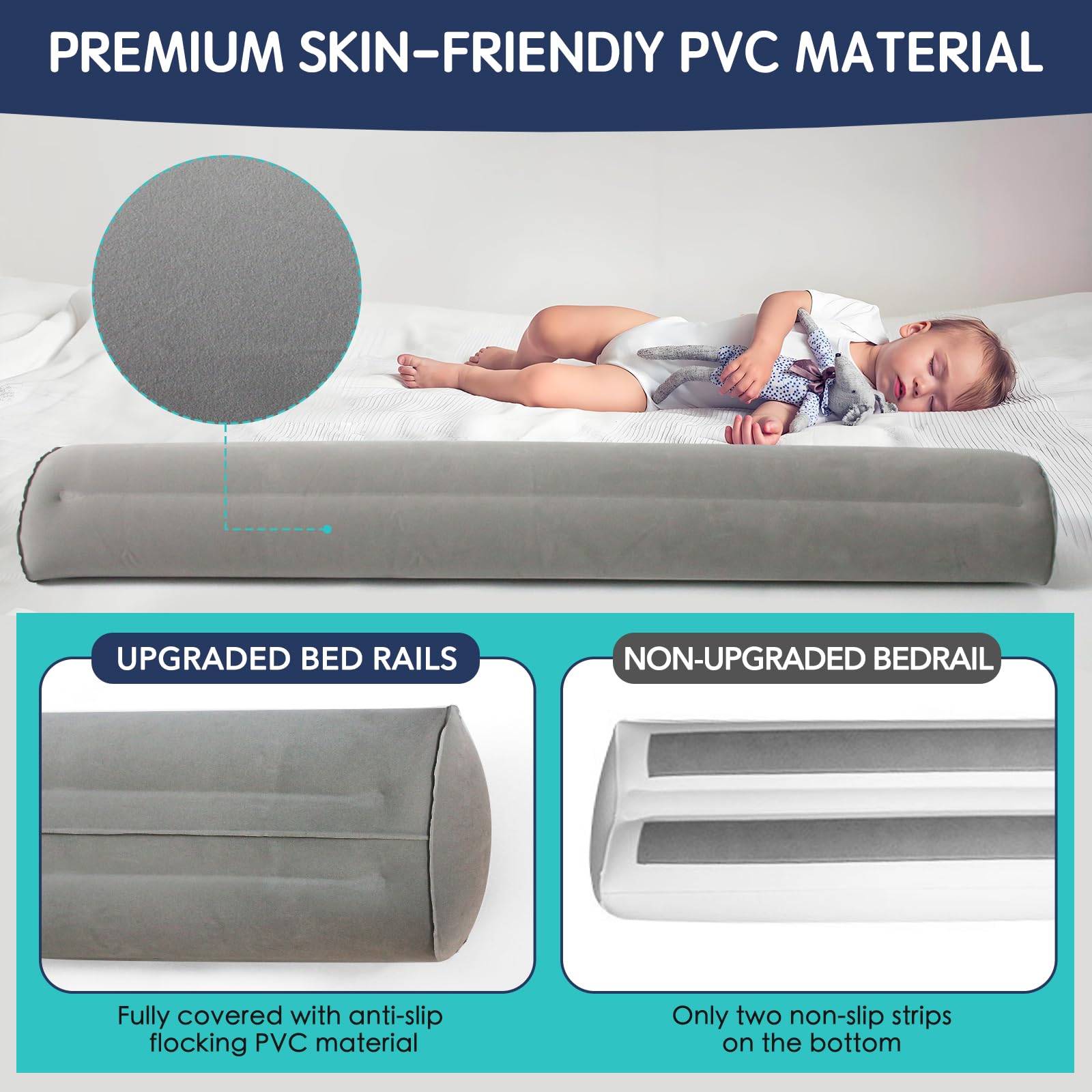 Toggloo bed rail with non-slip grip bottom for stable nights.