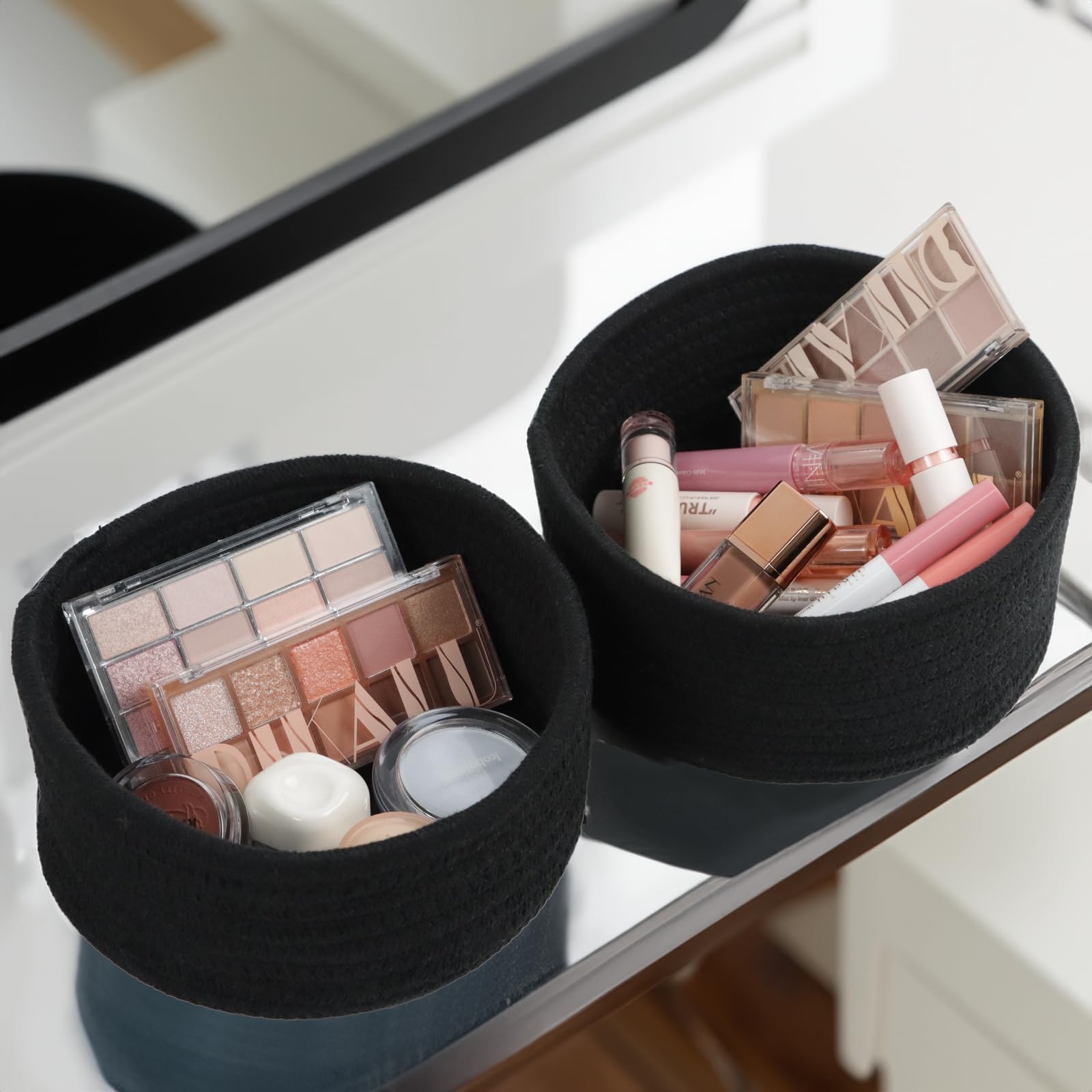 Togous mini basket holding remote and keys for clutter-free surfaces.