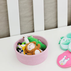 Togous small storage basket pink set 3 closeup cotton rope highlights natural material and soft texture.