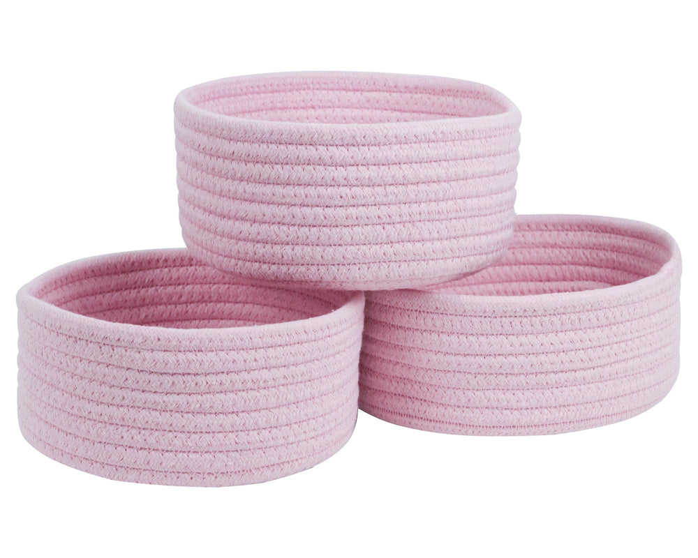 Togous small storage basket pink set 3 front view demonstrates compact, stylish organization for any room.