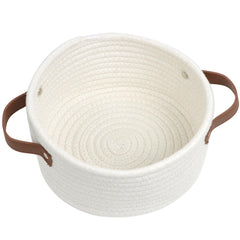 Togous small woven basket with leather handles for easy transport of remotes and keys