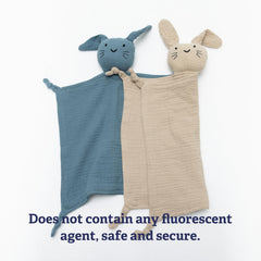 TOHARA bunny lovey blue embroidery close-up highlights safe stitched facial features