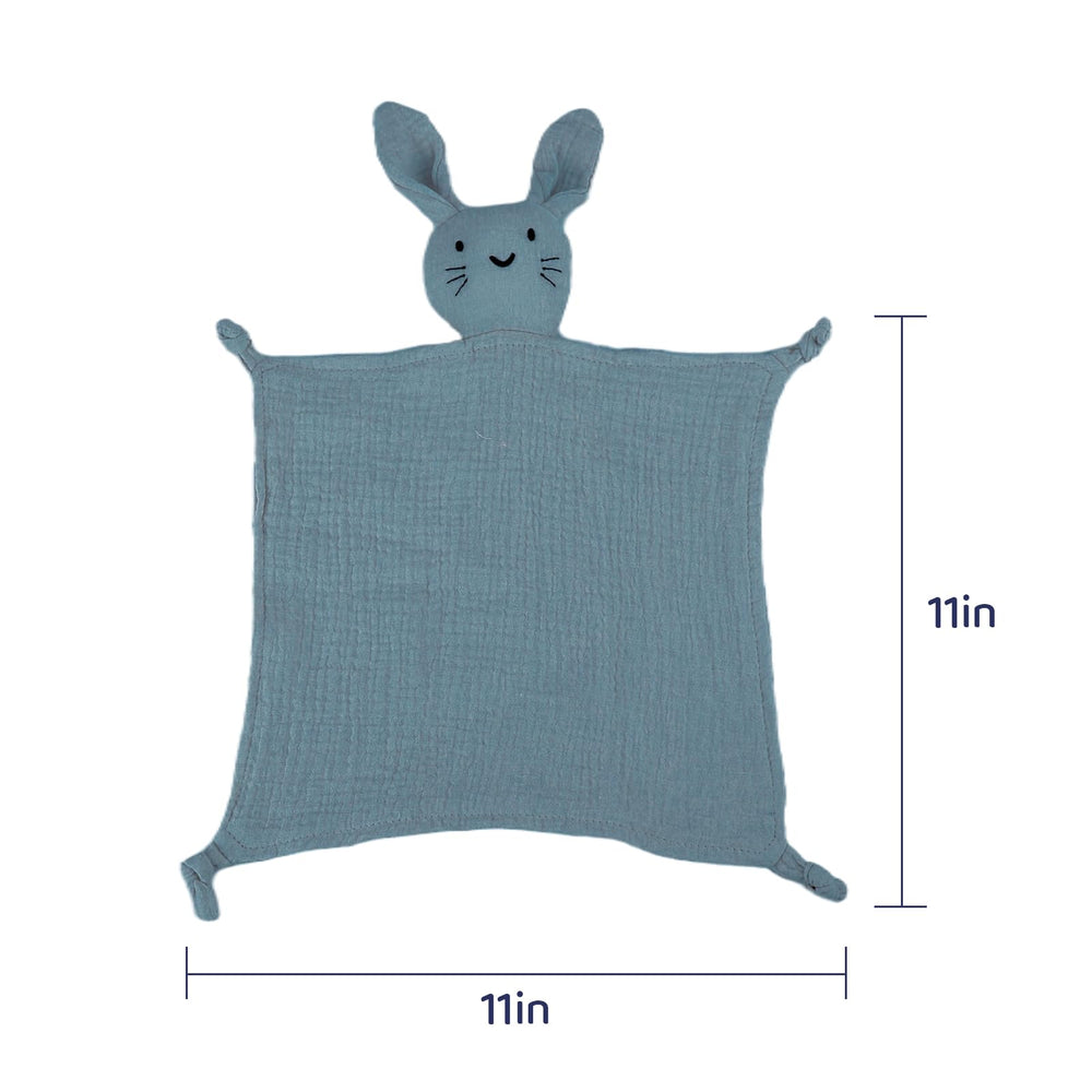 TOHARA lovey blue bunny hug shows cuddly security for self-soothing.