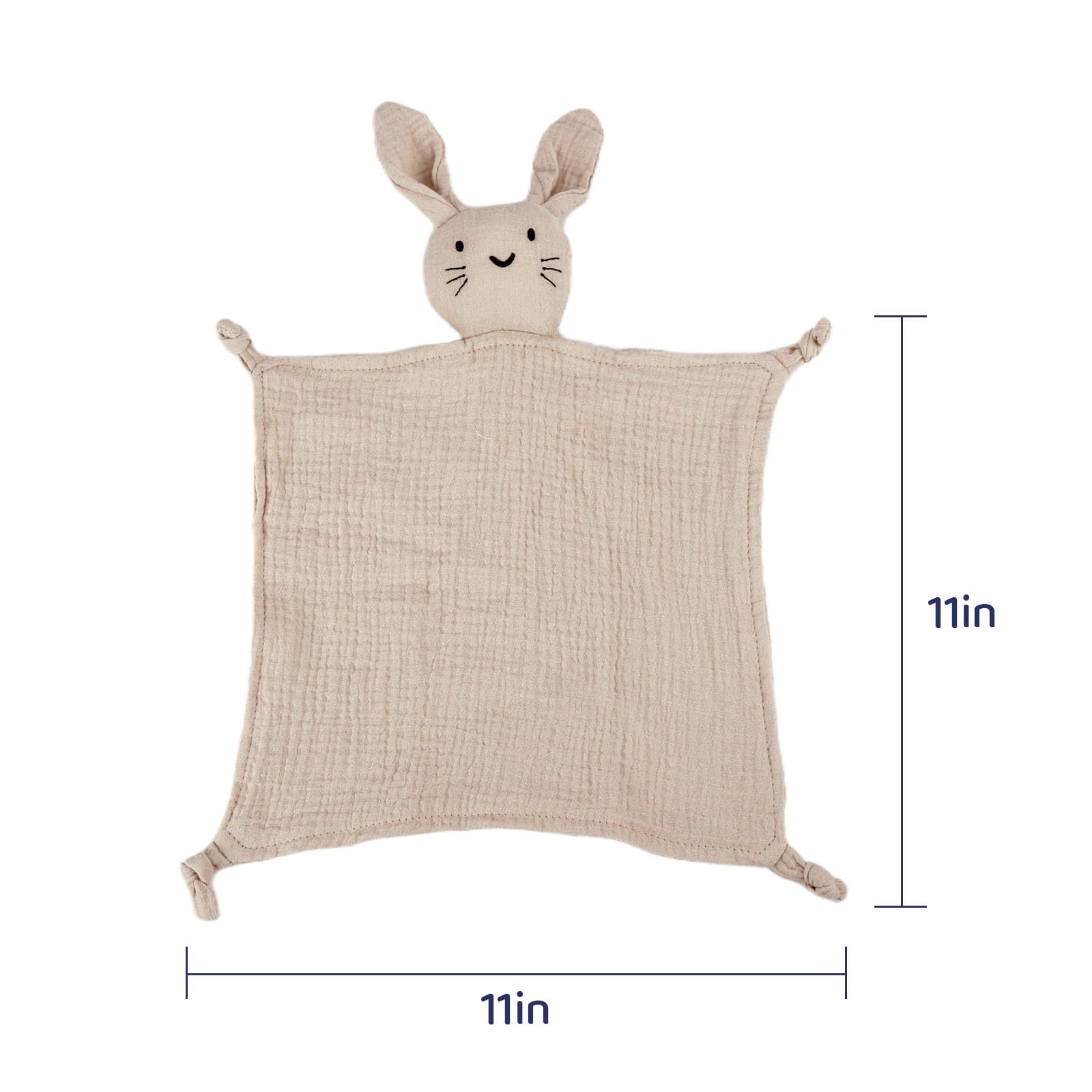 TOHARA organic cotton muslin lovey full view highlighting breathable fabric for sensitive skin.