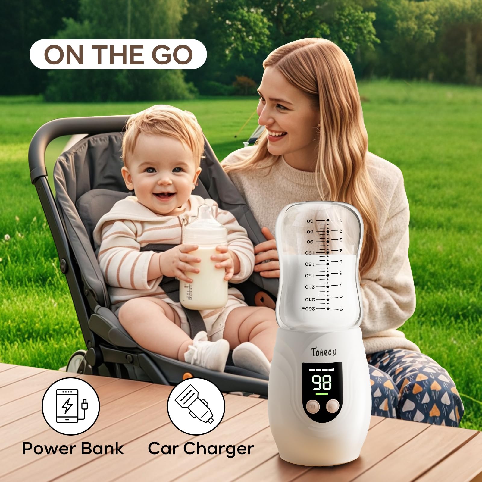 Tohecu cordless 10000mAh battery powers multiple feeding cycles away from outlets