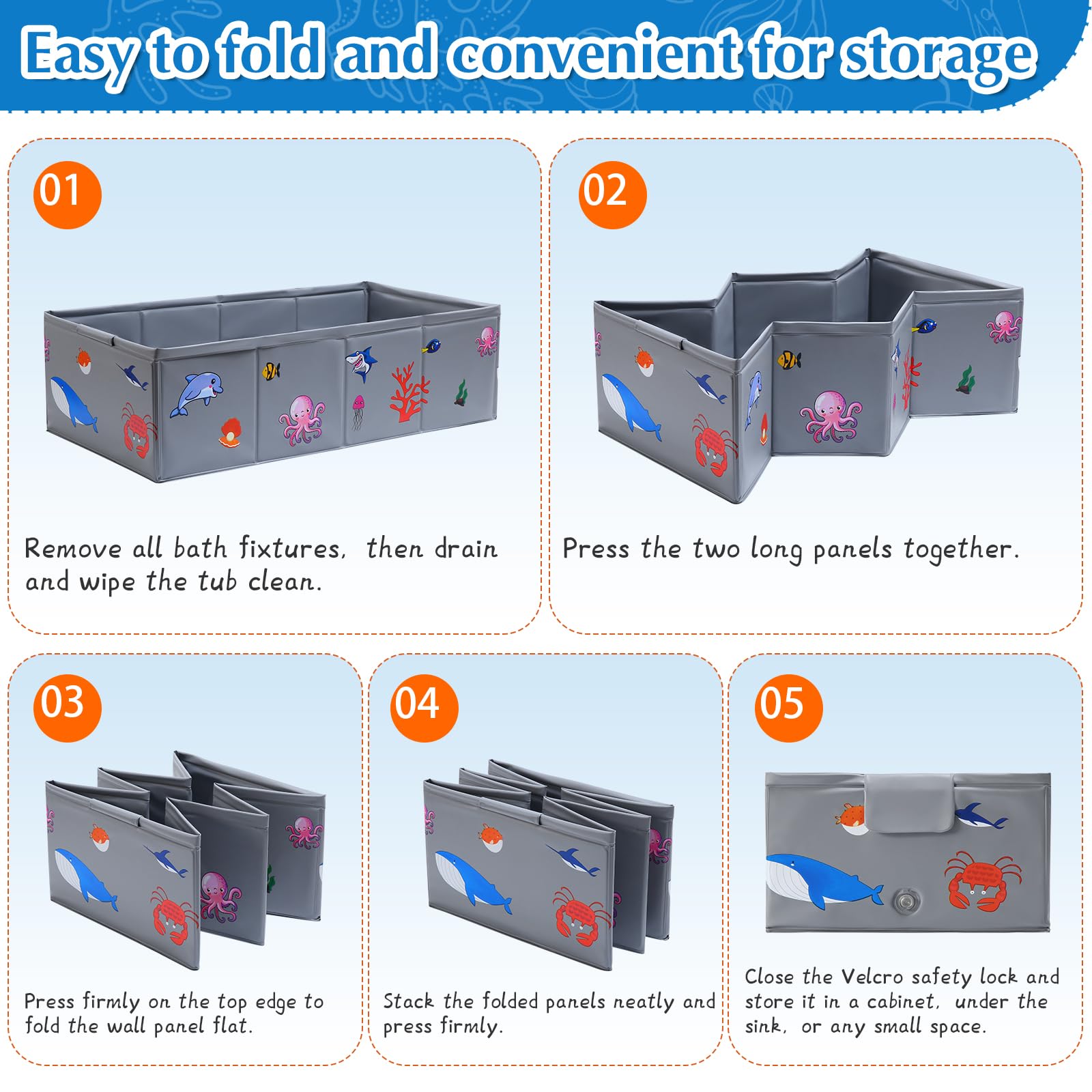 Tohetsuzp foldable bath tub folded flat for compact storage.