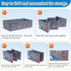 Tohetsuzp foldable bath tub folded flat for compact storage.