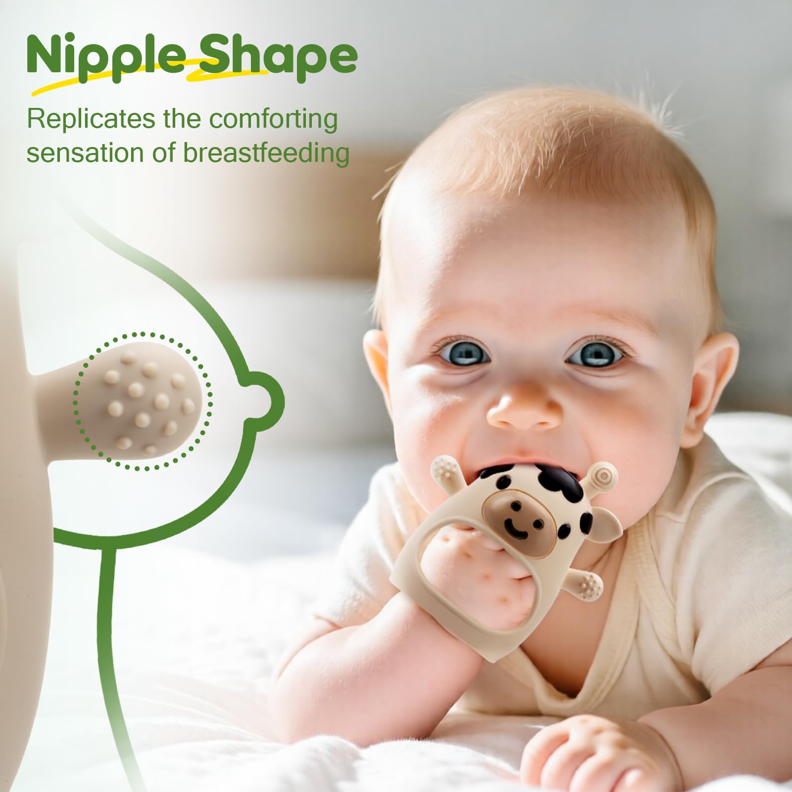 TOHIBEE baby hand using teether during sensory teething play
