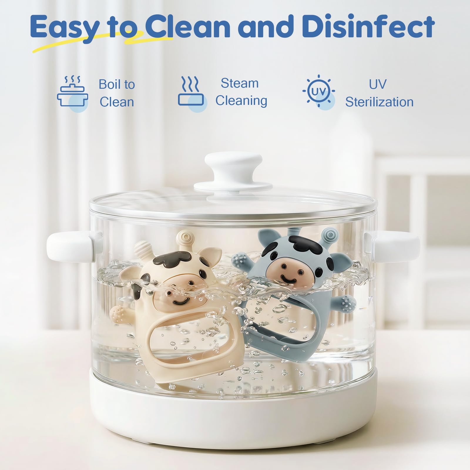 TOHIBEE teether is steam- and boil-cleanable for sanitation.