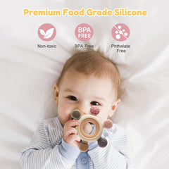 TOHIBEE baby teether made of soft silicone, BPA-free for gentle chewing.
