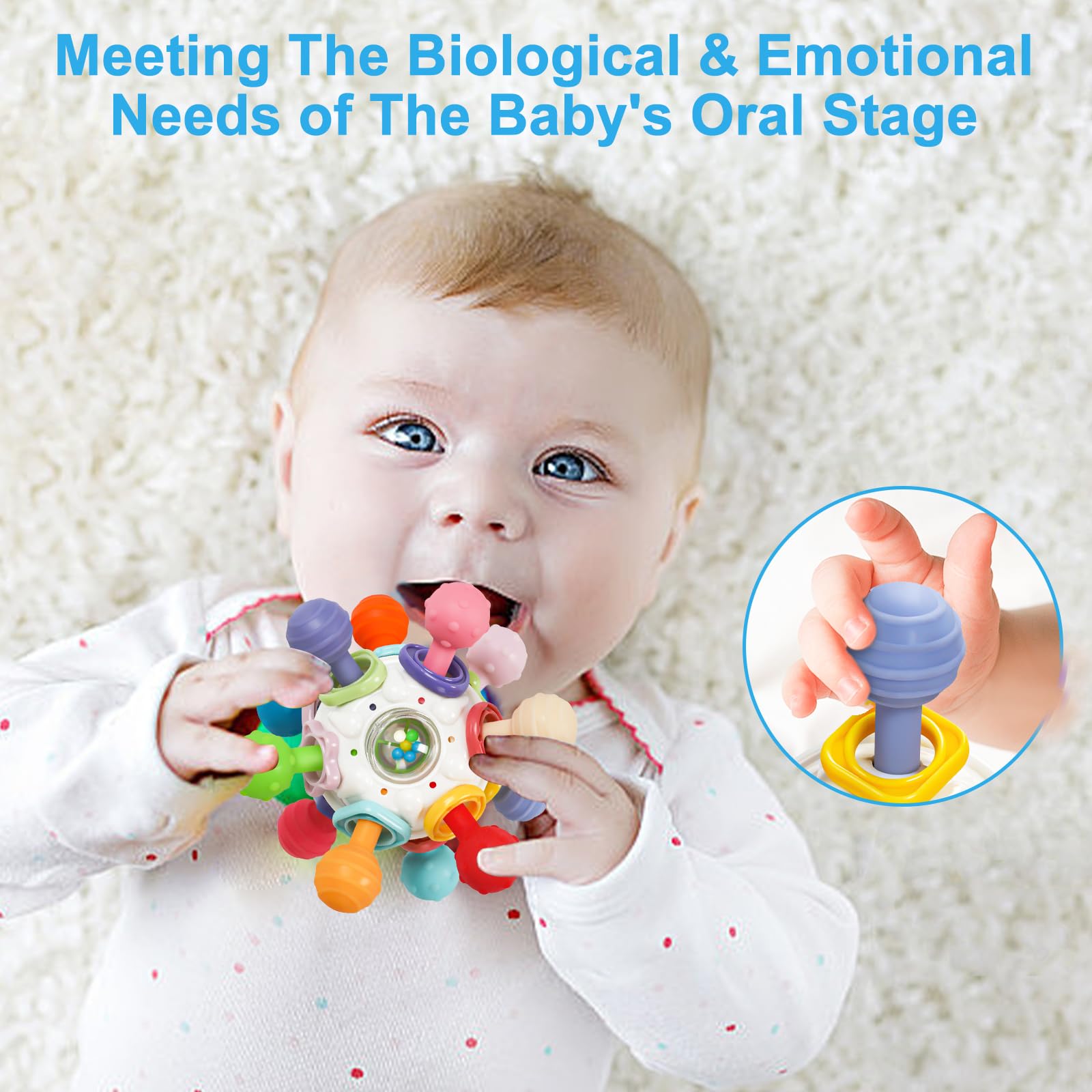 TOHIBEE rattle ring with tactile beads encourages grasping during playtime.