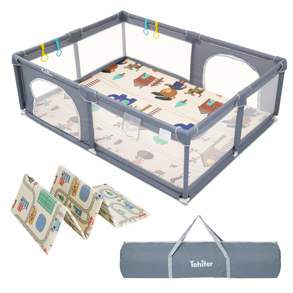 TOHIFER baby playpen front view shows a spacious safe play area for growing toddlers