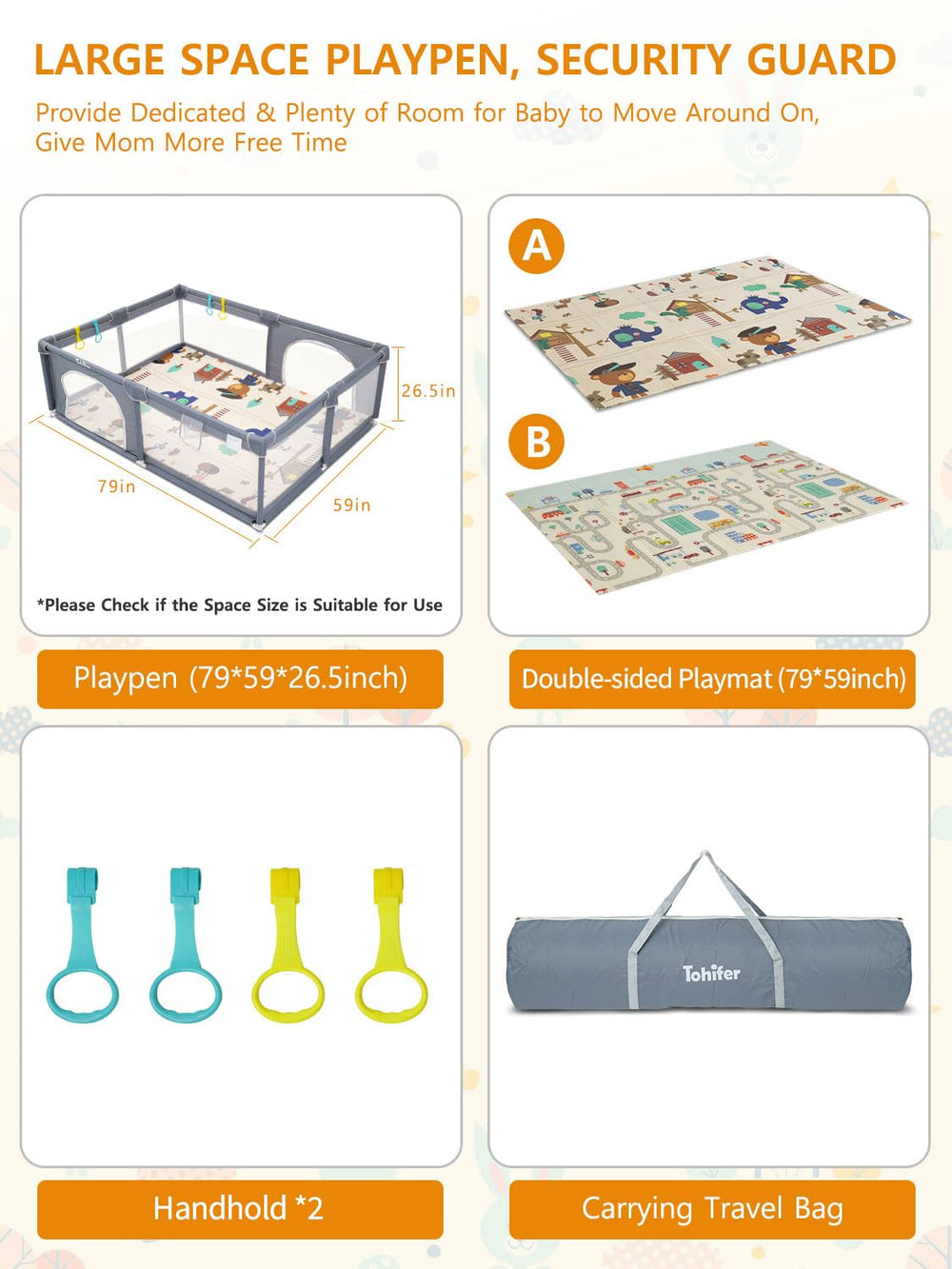 TOHIFER baby playpen inside wide-angle highlights ample space for toys and exploration