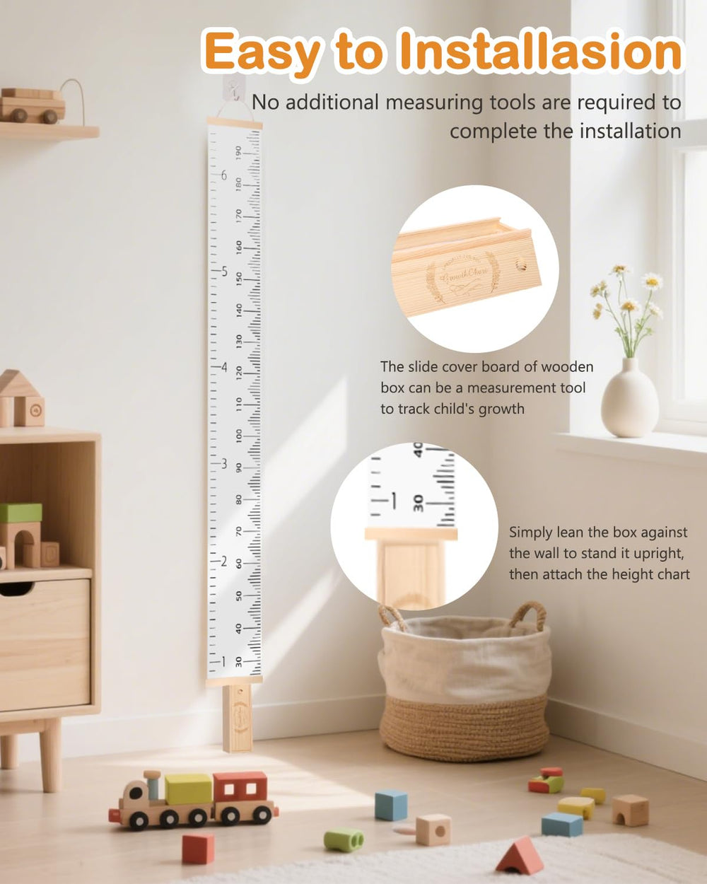 Toind height chart features child-safe design with rounded edges.