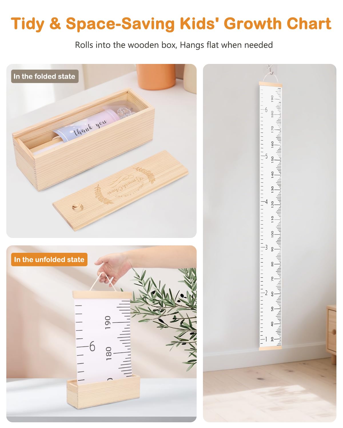 Toind wooden height chart adds a neutral, stylish nursery decor touch.