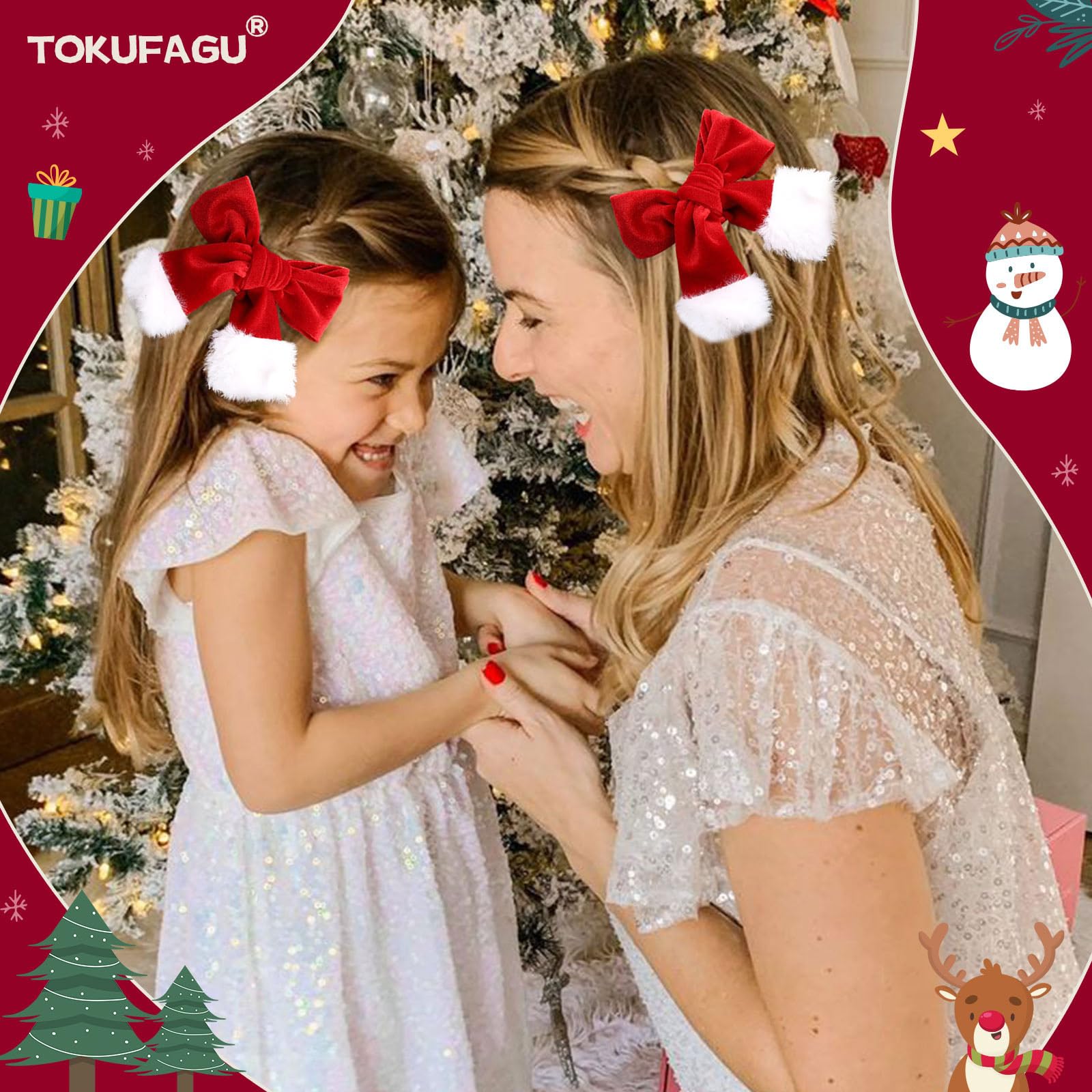 TOKUFAGU model wearing christmas bow showcases a stylish family photo look
