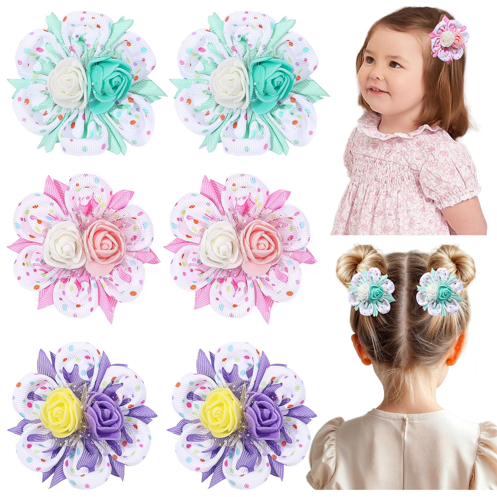 TOKUFAGU rainbow flower bow in ice cream color adds playful charm to girls' hair