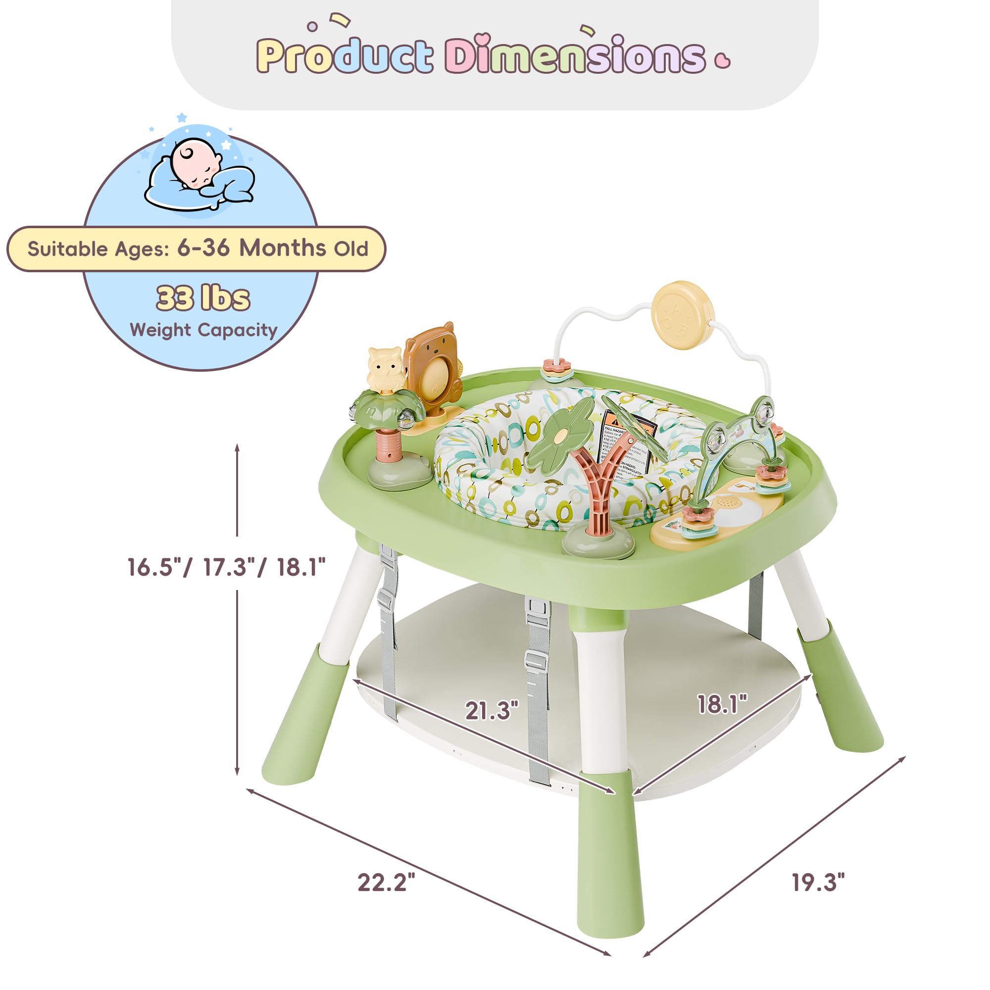 TOLEAD Baby Activity Center height adjustable legs and pedal adapt to growing child