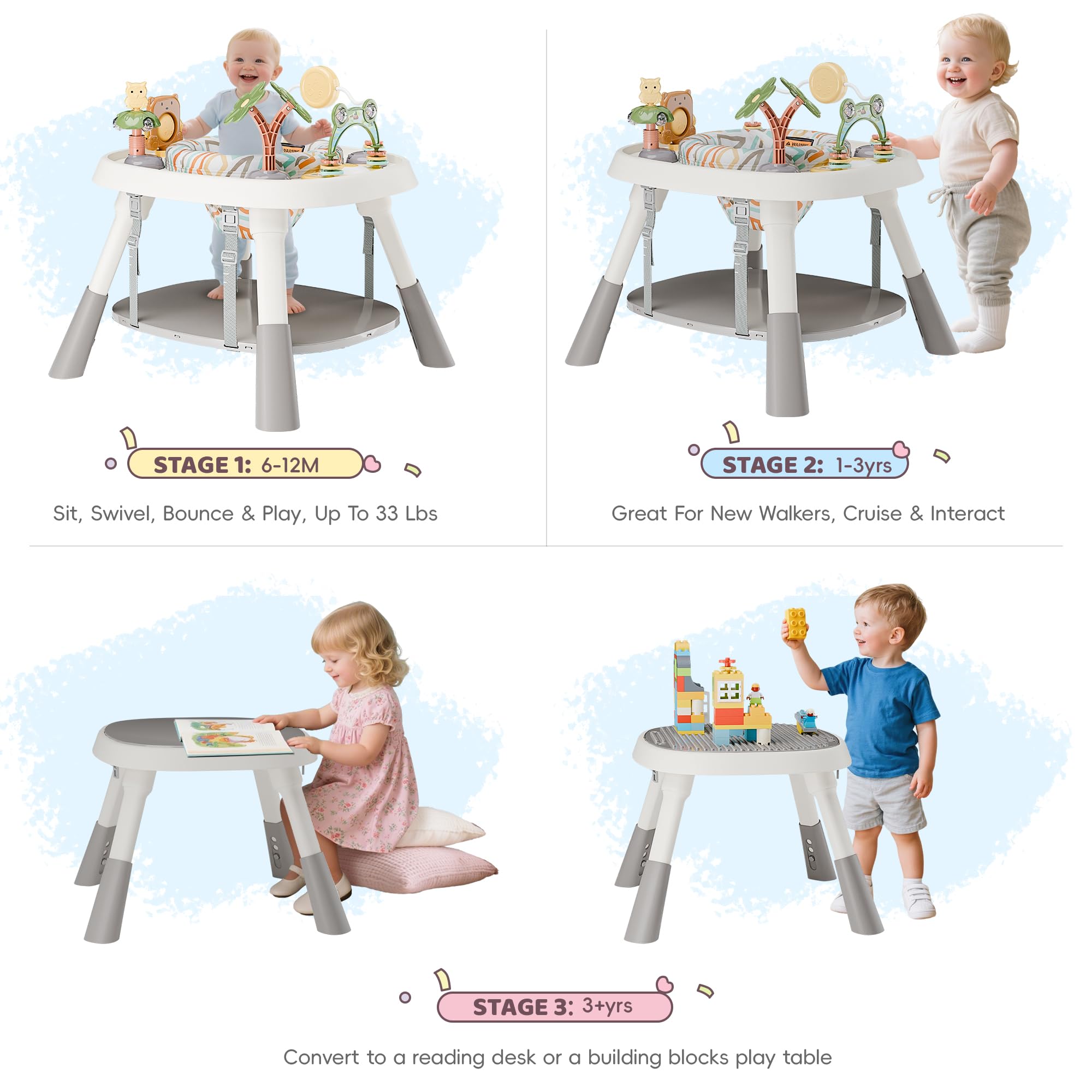 TOLEAD activity center with toy owl rotating for curiosity and motor practice