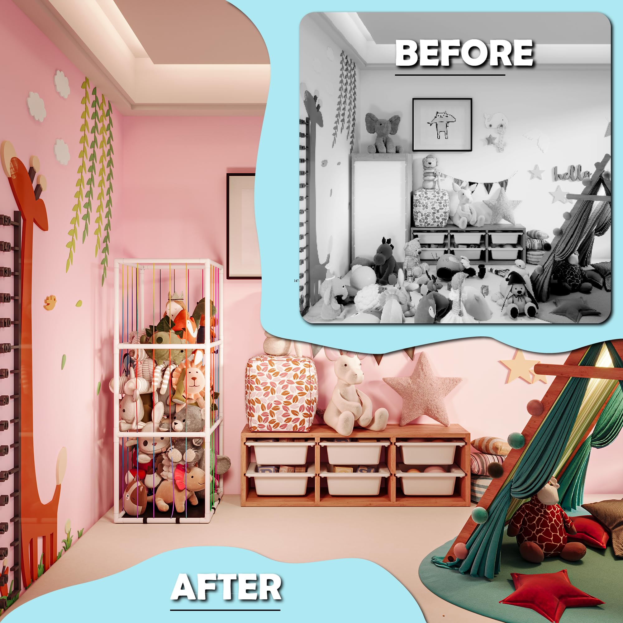 TOLIYY elastic cord storage system cushions plush toys as you reach for favorites.