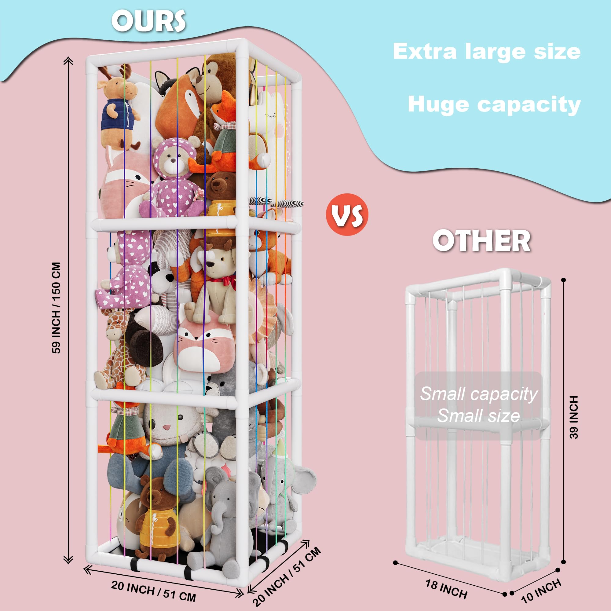 TOLIYY PVC tube stuffed animal cage offers easy access to favorites.