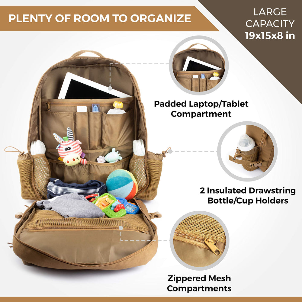 T.O.M HORIZONS backpack straps attach to a stroller for smooth outings.