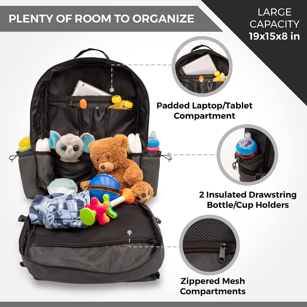 T.O.M HORIZONS stroller attachment straps secure the bag on walks.