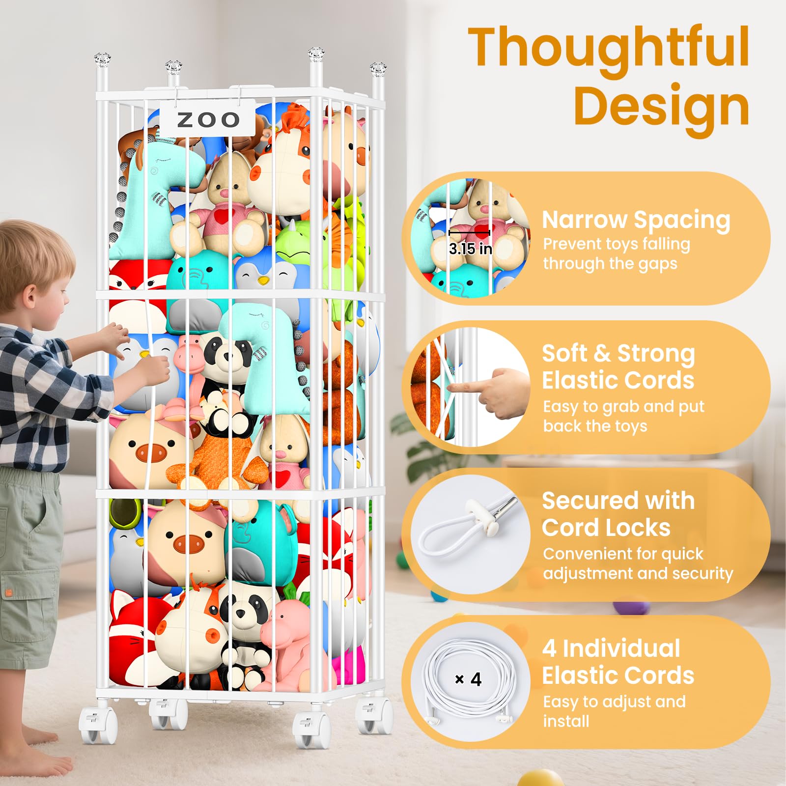 TomCare elevated design keeps plush toys off the floor and easy to access