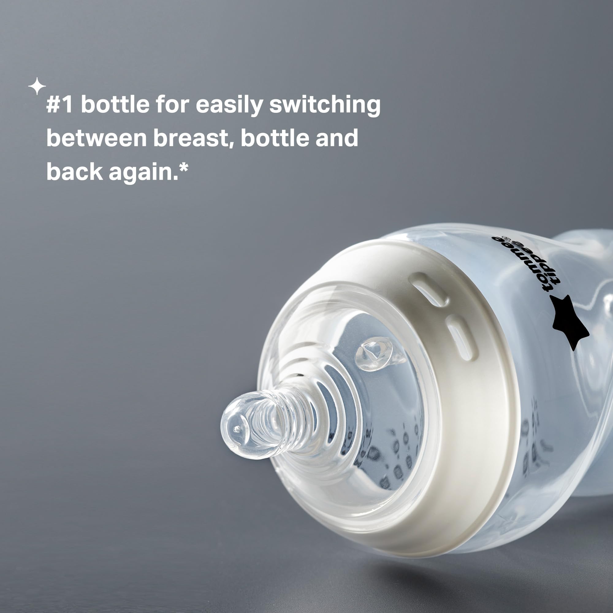 Tommee Tippee 340ml top view showing simple bottle design