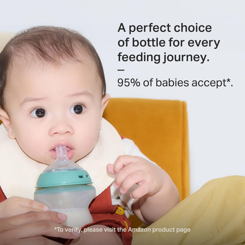 Tommee Tippee BPA-free silicone bottle safe for 0+ months.