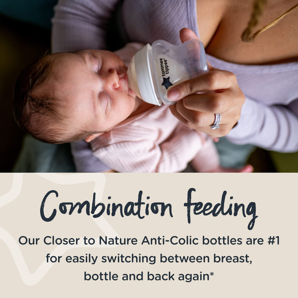 Tommee Tippee breast-like nipple close-up demonstrates soft silicone comfort for easy feeding
