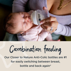 Tommee Tippee breast-like nipple close-up demonstrates soft silicone comfort for easy feeding