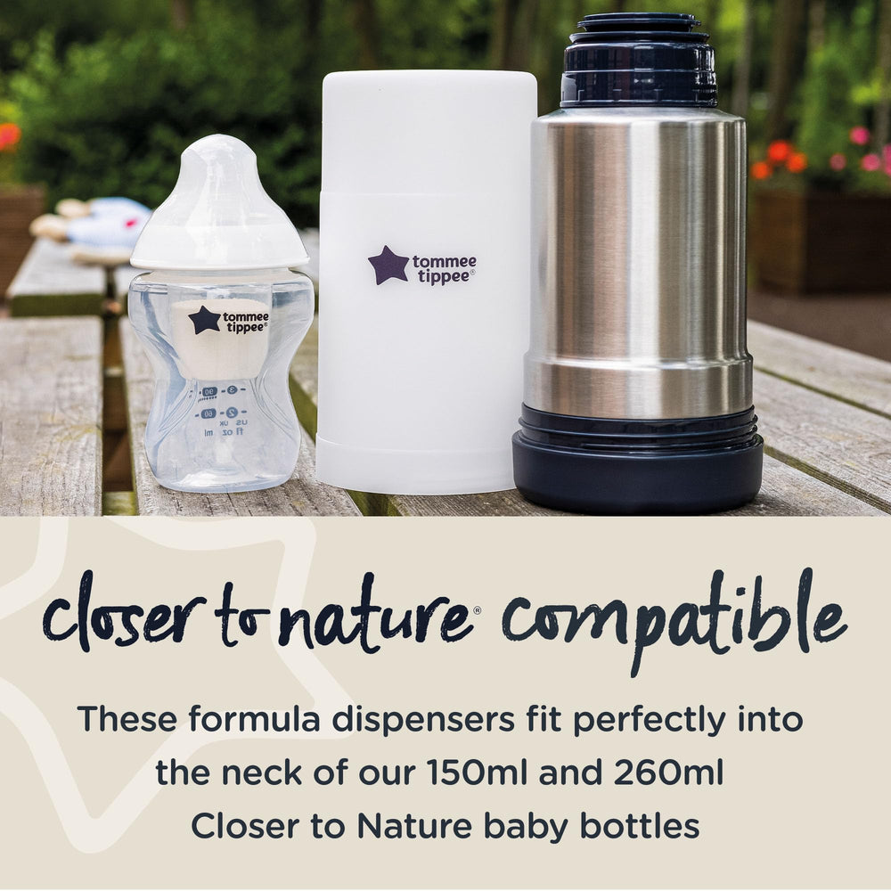 Tommee Tippee dispensers in a travel-ready six-pack for on-the-go feeding