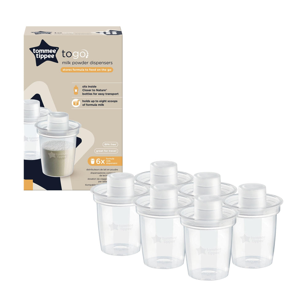 Tommee Tippee Closer To Nature milk powder dispensers with lids closed for secure travel