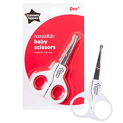 Tommee Tippee Essential Basics Baby Scissors in use during a quiet grooming session