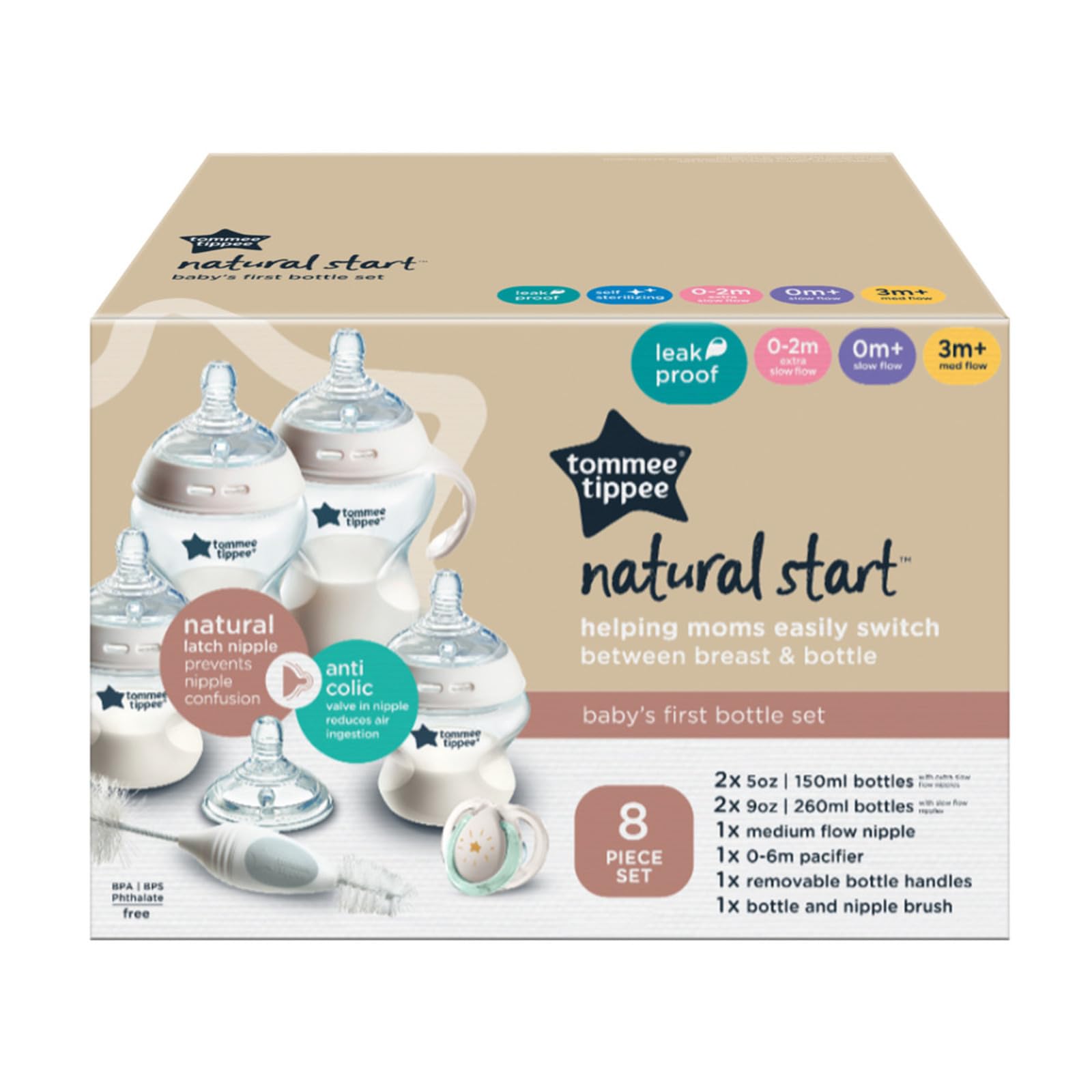 Tommee Tippee Natural Start leakproof cap and ring with secure fit.