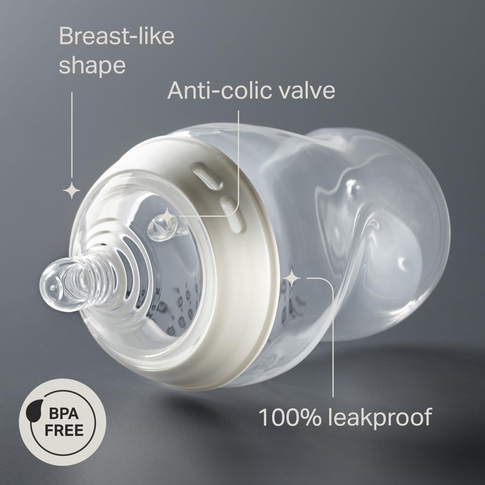 Tommee Tippee Natural Start self-sterilizing bottle showcases quick three-minute microwave cleaning.