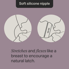 Tommee Tippee pace-feeding nipple flexes like breast for baby-paced feeds.