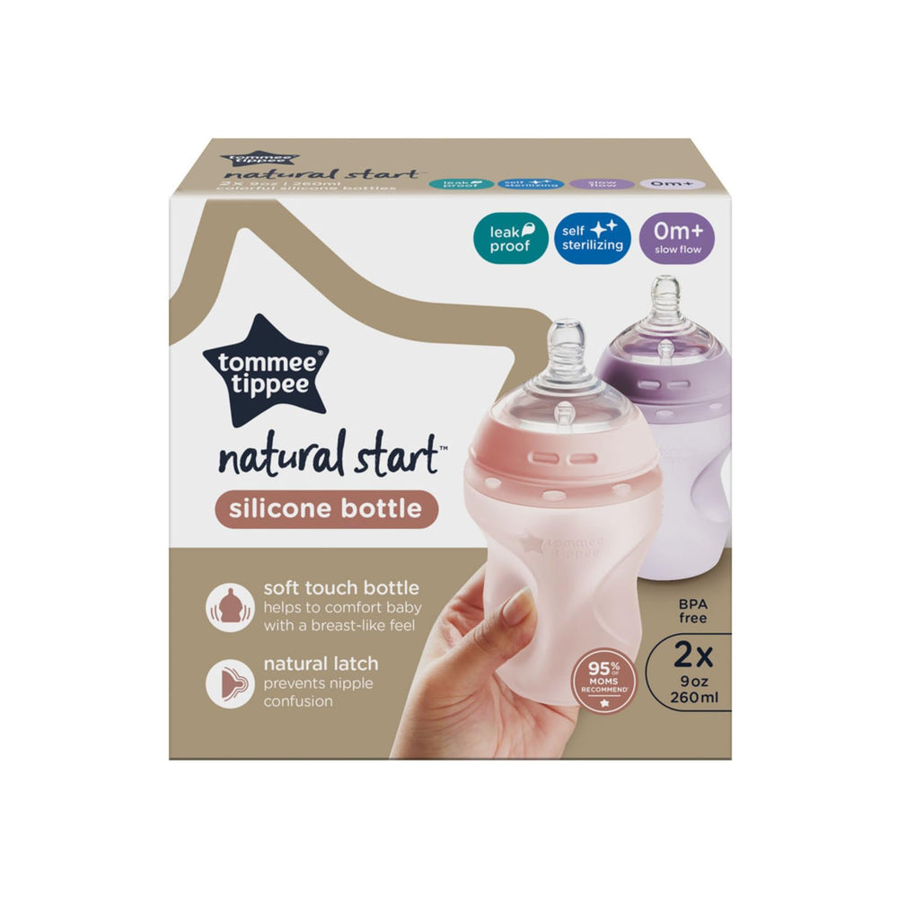 Tommee Tippee soft silicone bottle feels like skin for soothing feeds.