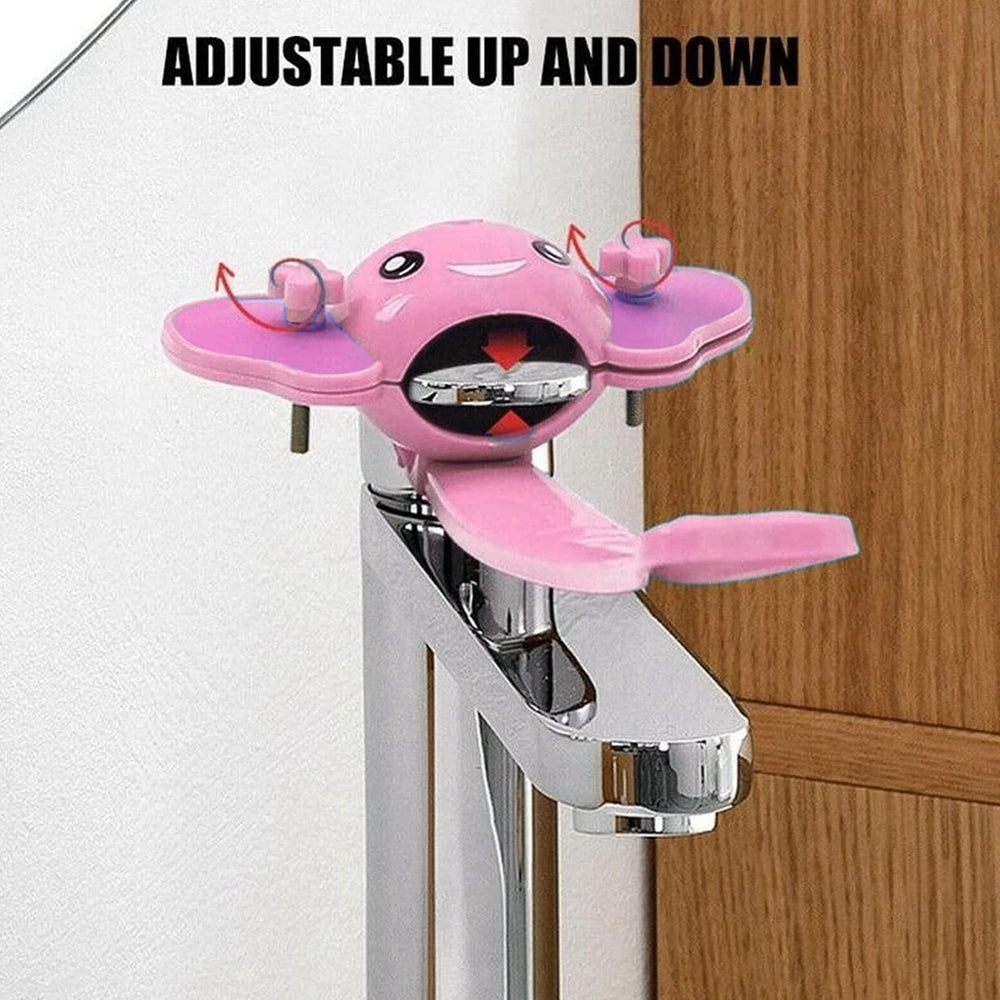 Tomotato extended handle on tap demonstrates quick, mess-free handwashing for kids.