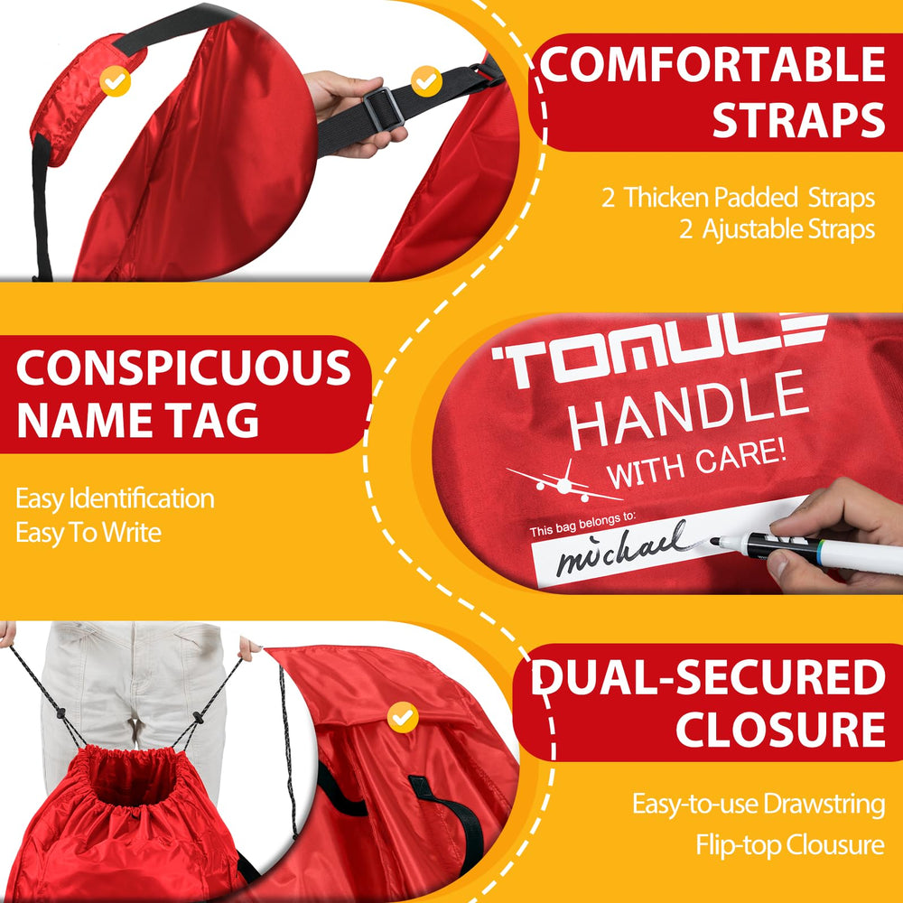 TOMULE car seat bag folded into compact pouch for space-saving storage.