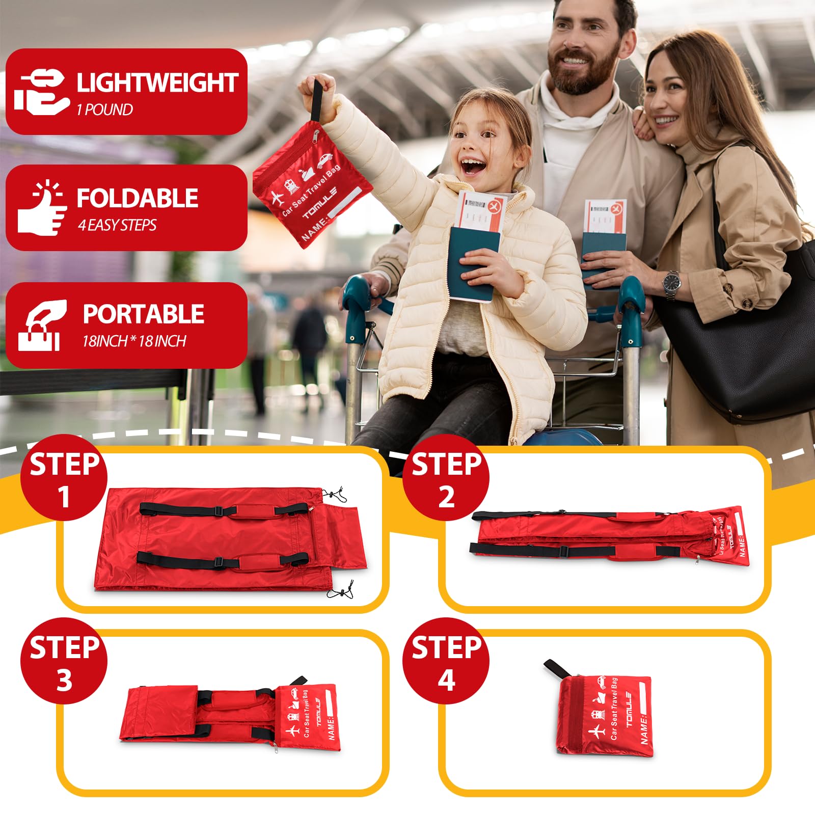 TOMULE car seat bag lightweight design for easy travel.