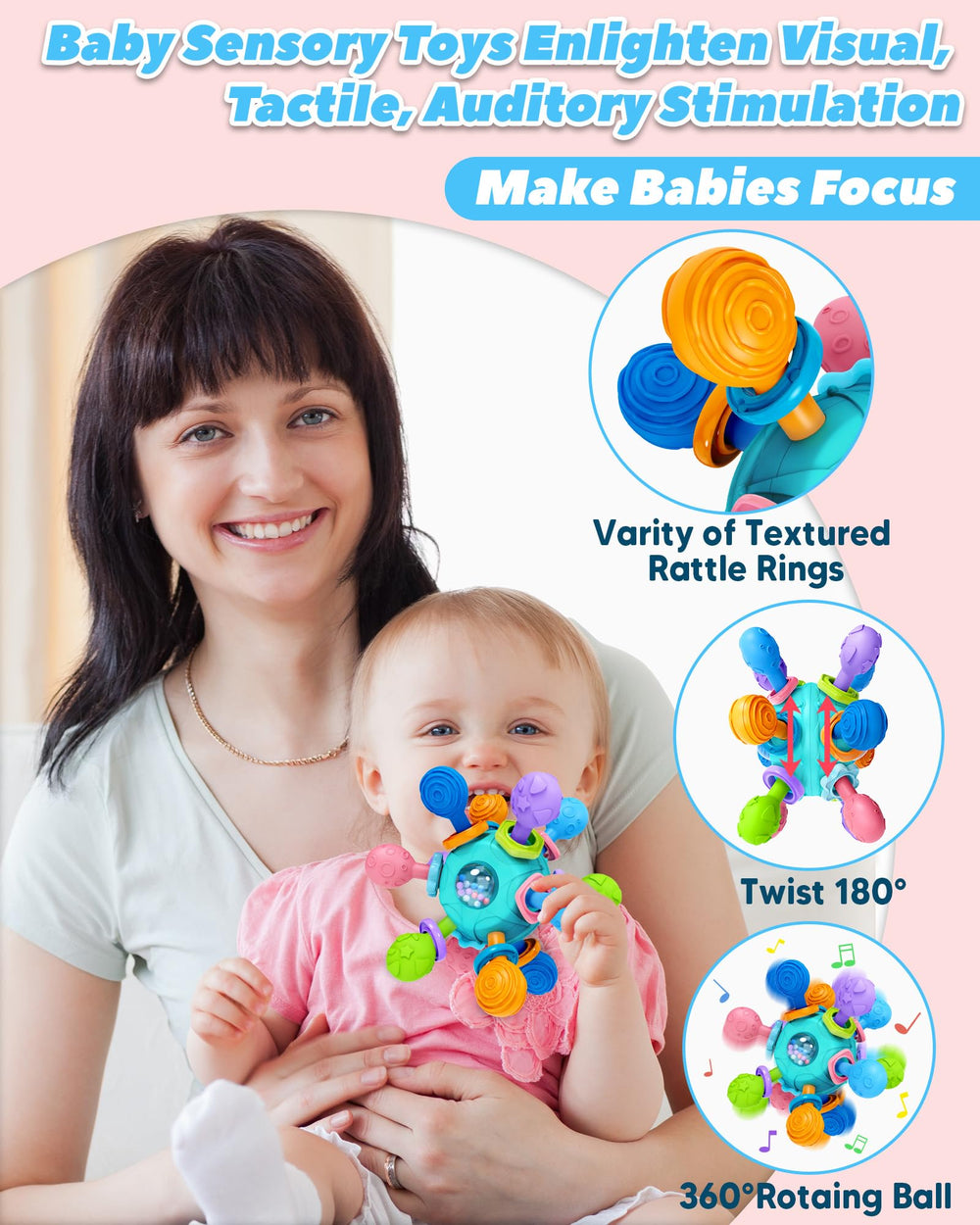 Tonberless Montessori teether rocks with clickable sounds for engagement